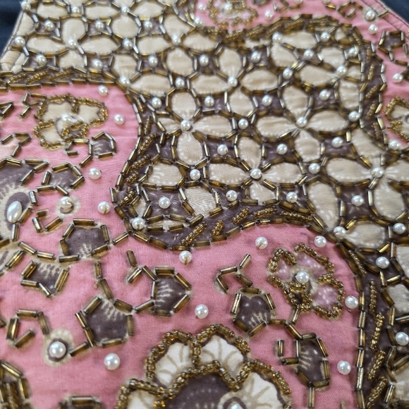Bali Chic Vintage Beaded Vest One Size Pink Brown Gold Embellished Boho - Picture 3 of 7